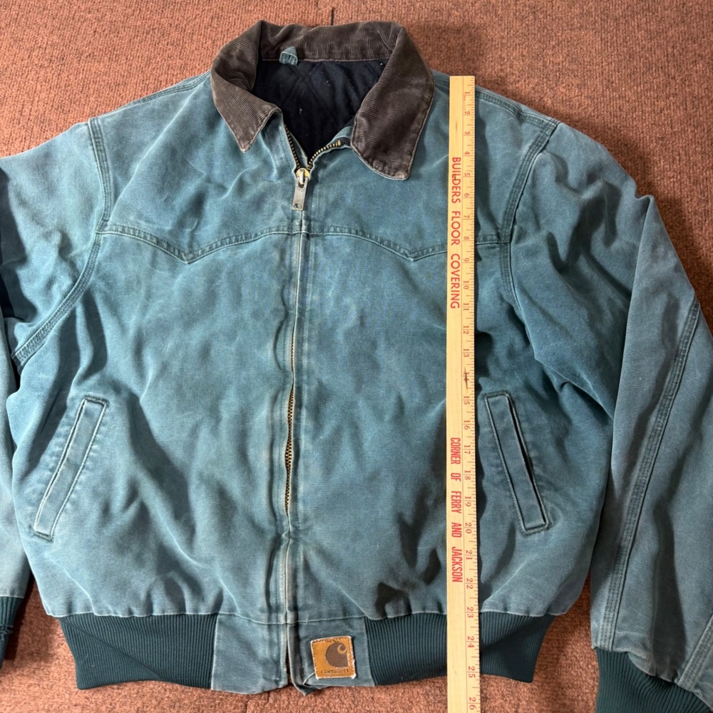 B+ Vintage Carhartt Santa Fe Jacket J14 Teal Green Duck Canvas Western Yoke XL - Picture 2 of 8